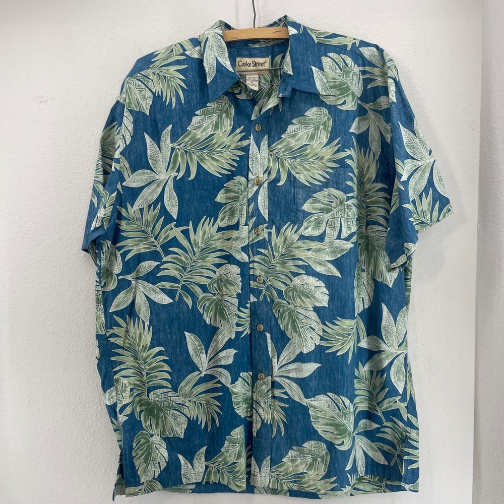 Cooke Street Honolulu Mens XL 100% Cotton Tropical Leaf‎ Aloha Hawaiian Shirt